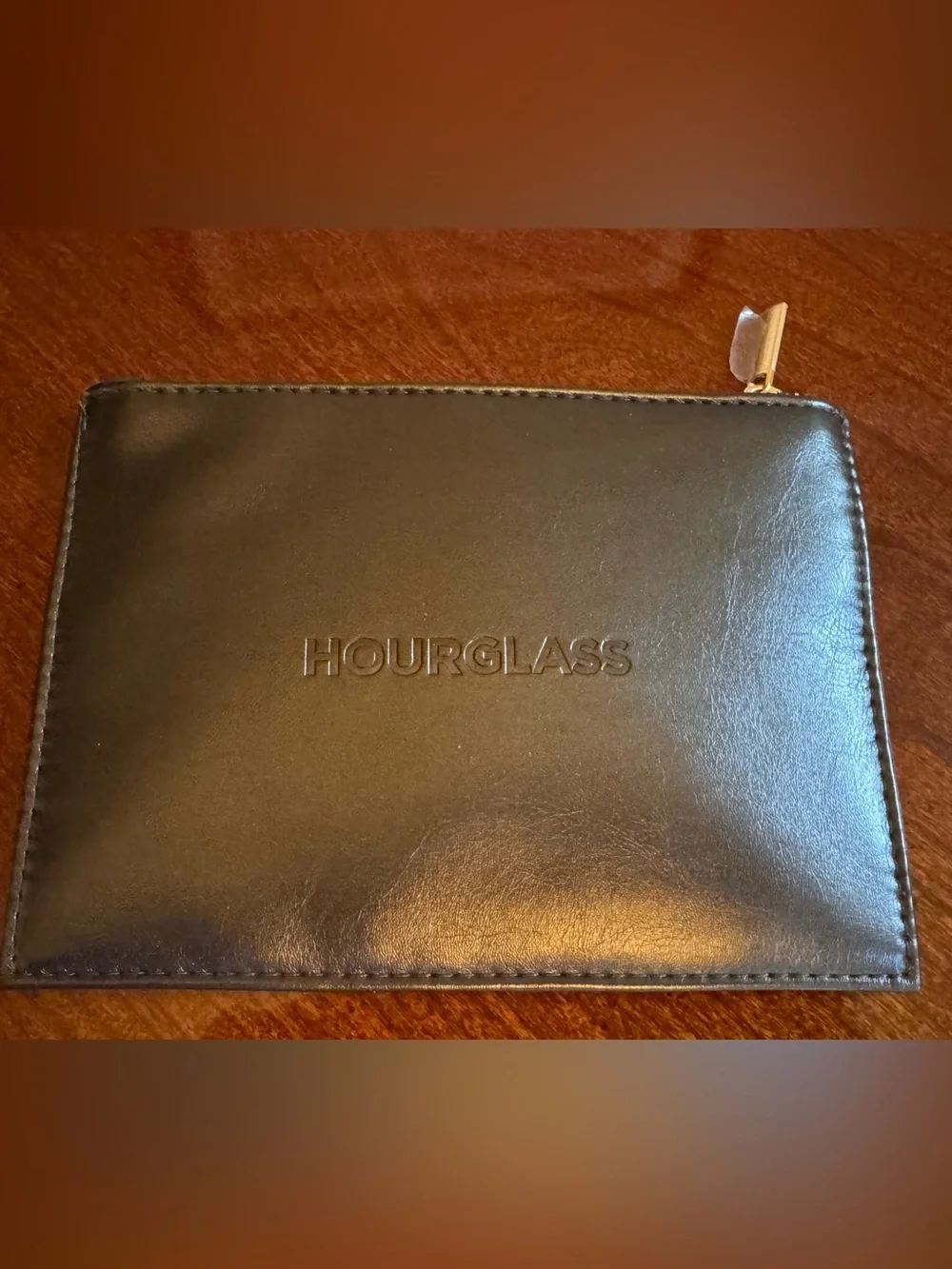 Hourglass Makeup Bag Cosmetics Case Brown Vegan Embossed Leather **NEW**
